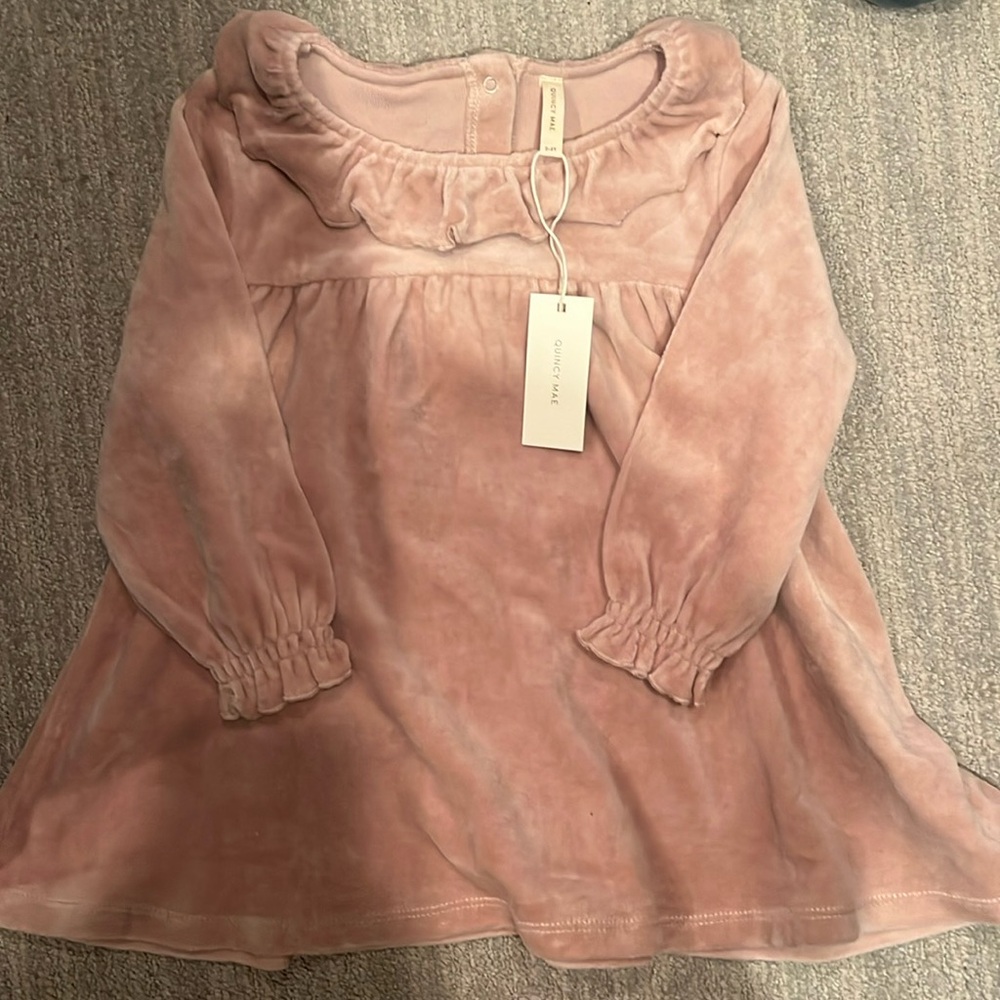Quincey Mae Velor Baby Dress. Blush. 2/3 Y. NWT.